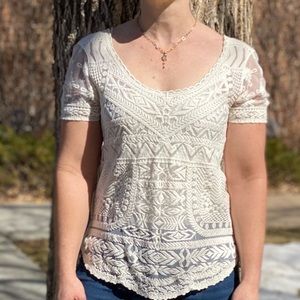 Anthropologie Meadow Rue Lace Short Sleeve Top